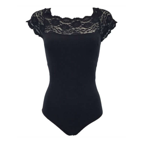 So Danca Adult Black Lace Boat Neck Leotard